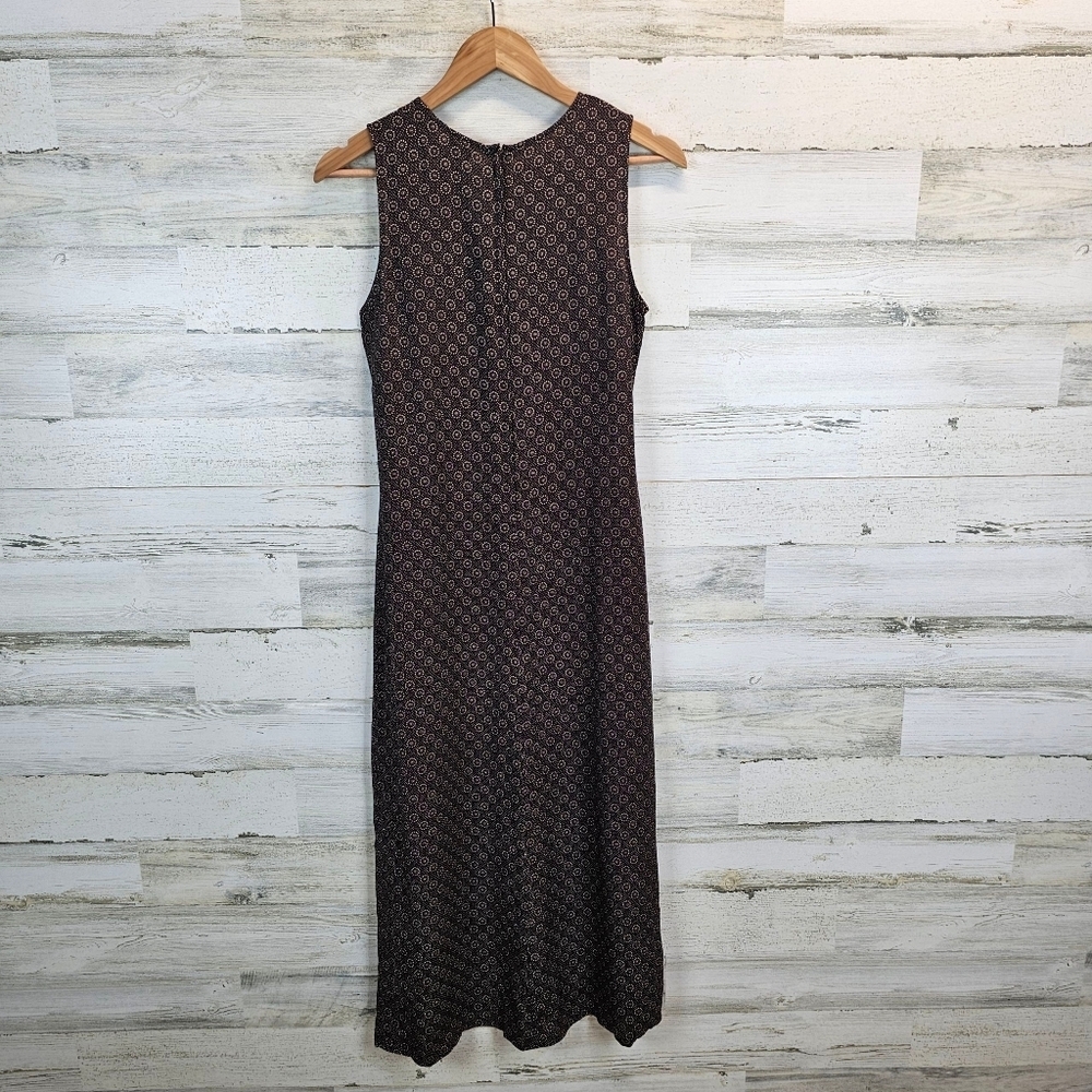 Vintage Old Navy 90s Chocolate Brown Print Midi Dress Sz 4 Rayon Sleeveless - Picture 10 of 16